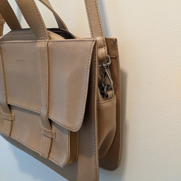 Vegan beige satchel school bag adjustable crossbody and top handle - Picture 4 of 5